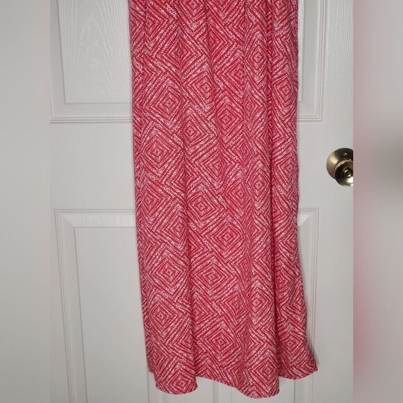 GUESS L Red and White Pattern Wrap Front Spaghettie Tie Straps Women Maxi Dress - Picture 14 of 14